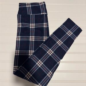 LuLaRoe Plaid Leggings - Navy and White
